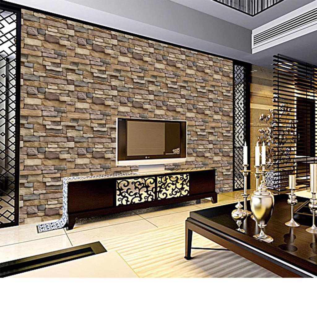 Maxbell 1 Piece 3D PVC Brick Wall Sticker Peel and Stick Wallpaper TV Background