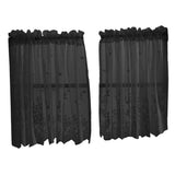 Max Embroidered Window Voile Sheer Curtain Valance Tiers Black-2 Tiers-74x61cm