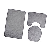 Max 3 Pieces Non-slip Bath Mat Contour Rug Toilet Lid Cover  Flower-Grey