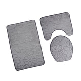 Max 3 Pieces Non-slip Bath Mat Contour Rug Toilet Lid Cover  Flower-Grey