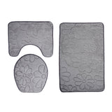 Max 3 Pieces Non-slip Bath Mat Contour Rug Toilet Lid Cover  Flower-Grey