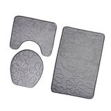 Max 3 Pieces Non-slip Bath Mat Contour Rug Toilet Lid Cover  Flower-Grey