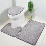 Max 3 Pieces Non-slip Bath Mat Contour Rug Toilet Lid Cover  Flower-Grey