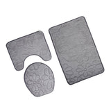 Max 3 Pieces Non-slip Bath Mat Contour Rug Toilet Lid Cover  Flower-Grey