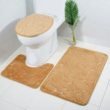 Max 3 Pieces Non-slip Bath Mat Contour Rug Toilet Lid Cover  Shell-Camel