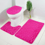 Max 3 Pieces Non-slip Bath Mat Contour Rug Toilet Lid Cover  Heart-Rose Red