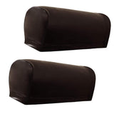 2pcs Nonslip PU Leather Stretch Furniture Sofa Armrest Covers Deep Coffee