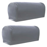 2pcs Nonslip PU Leather Stretch Furniture Sofa Armrest Covers Gray