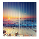 Max 2 Panels 3D Digital Print Curtain Drapes+Hook+Mute Ring Dusk Beach_1