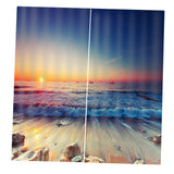 Max 2 Panels 3D Digital Print Curtain Drapes+Hook+Mute Ring Dusk Beach_1