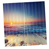 Max 2 Panels 3D Digital Print Curtain Drapes+Hook+Mute Ring Dusk Beach_1