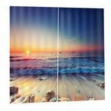 Max 2 Panels 3D Digital Print Curtain Drapes+Hook+Mute Ring Dusk Beach_1