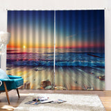 Max 2 Panels 3D Digital Print Curtain Drapes+Hook+Mute Ring Dusk Beach_1