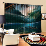 Max 2 Panels 3D Digital Print Curtain Drapes+Hook+Mute Ring Sea Wave_1
