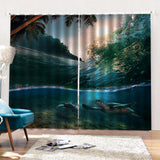 Max 2 Panels 3D Digital Print Curtain Drapes+Hook+Mute Ring Sea Wave_1