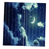 Max 2 Panels 3D Digital Print Curtain Drapes+Hook+Mute Ring Night sky