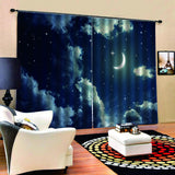 Max 2 Panels 3D Digital Print Curtain Drapes+Hook+Mute Ring Night sky