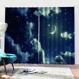 Max 2 Panels 3D Digital Print Curtain Drapes+Hook+Mute Ring Night sky