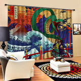 Max 2 Pcs/Panels Decorative Japanese Ukiyoe Style Digital Printing Curtain Drape