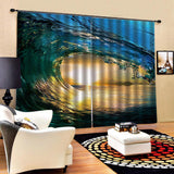 Max 2 Pcs/Panels Decorative Sunset Blue Sea Wave Digital Printing Curtain Drapes