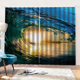 Max 2 Pcs/Panels Decorative Sunset Blue Sea Wave Digital Printing Curtain Drapes
