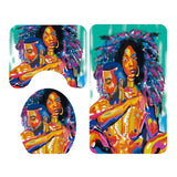 Max 3 Pieces Non-slip Bathroom Bath Mat U-Shape Contour Mat Toilet Lid Cover African Couple