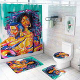 Max 3 Pieces Non-slip Bathroom Bath Mat U-Shape Contour Mat Toilet Lid Cover African Couple