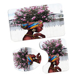 Max 3 Pieces Non-slip Bathroom Bath Mat U-Shape Contour Mat Toilet Lid Cover African Woman_B