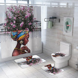 Max 3 Pieces Non-slip Bathroom Bath Mat U-Shape Contour Mat Toilet Lid Cover African Woman_B