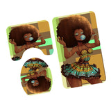 Max 3 Pieces Non-slip Bathroom Bath Mat U-Shape Contour Mat Toilet Lid Cover African Woman_C