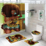 Max 3 Pieces Non-slip Bathroom Bath Mat U-Shape Contour Mat Toilet Lid Cover African Woman_C