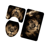 Max 3 Pieces Non-slip Bathroom Bath Mat U-Shape Contour Mat Toilet Lid Cover Lion