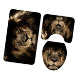 Max 3 Pieces Non-slip Bathroom Bath Mat U-Shape Contour Mat Toilet Lid Cover Lion