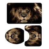 Max 3 Pieces Non-slip Bathroom Bath Mat U-Shape Contour Mat Toilet Lid Cover Lion