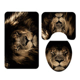 Max 3 Pieces Non-slip Bathroom Bath Mat U-Shape Contour Mat Toilet Lid Cover Lion