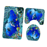 Max 3 Pieces Non-slip Bathroom Bath Mat U-Shape Contour Mat Toilet Lid Cover Marine Life