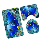 Max 3 Pieces Non-slip Bathroom Bath Mat U-Shape Contour Mat Toilet Lid Cover Marine Life