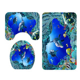 Max 3 Pieces Non-slip Bathroom Bath Mat U-Shape Contour Mat Toilet Lid Cover Marine Life