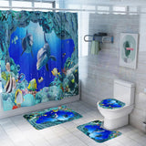 Max 3 Pieces Non-slip Bathroom Bath Mat U-Shape Contour Mat Toilet Lid Cover Marine Life