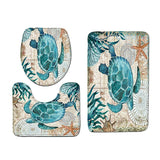 Max 3 Pieces Non-slip Bathroom Bath Mat U-Shape Contour Mat Toilet Lid Cover Sea Turtle