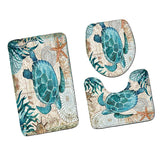 Max 3 Pieces Non-slip Bathroom Bath Mat U-Shape Contour Mat Toilet Lid Cover Sea Turtle