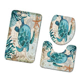 Max 3 Pieces Non-slip Bathroom Bath Mat U-Shape Contour Mat Toilet Lid Cover Sea Turtle