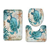 Max 3 Pieces Non-slip Bathroom Bath Mat U-Shape Contour Mat Toilet Lid Cover Sea Turtle