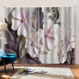 Max 2 Panels Digital Printing Light Reducing Curtain 3D Flower Living Room Decor