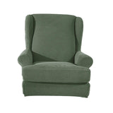 Max Stretch Wing Back Arm Chair Cover 2-Piece Wingback Sofa Slipcover Green