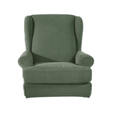 Max Stretch Wing Back Arm Chair Cover 2-Piece Wingback Sofa Slipcover Green