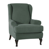 Max Stretch Wing Back Arm Chair Cover 2-Piece Wingback Sofa Slipcover Green