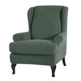 Max Stretch Wing Back Arm Chair Cover 2-Piece Wingback Sofa Slipcover Green