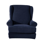 Max Stretch Wing Back Arm Chair Cover 2-Piece Wingback Sofa Slipcover Dark Blue