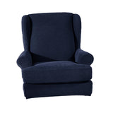 Max Stretch Wing Back Arm Chair Cover 2-Piece Wingback Sofa Slipcover Dark Blue